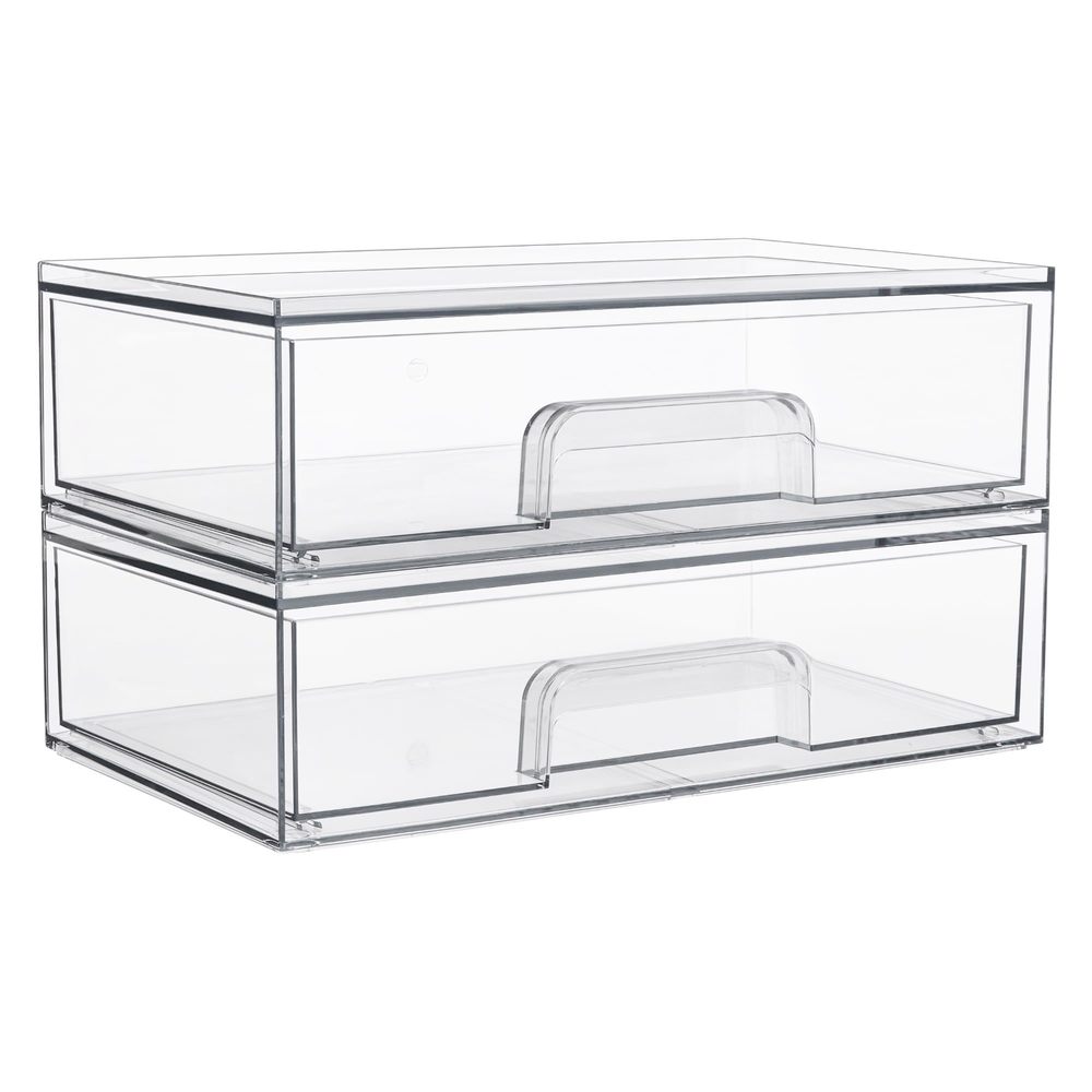 12.1''w Clear Stackable Storage Drawers,2 Pack Acrylic Plastic Organizers Bins🦒
